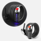 Rockbros RKS531 dviračio užraktas su 5 skaitmenų kodu, plieno kabelis, 120 cm, su LED apšvietimu - juodas -- Bicycle Locks