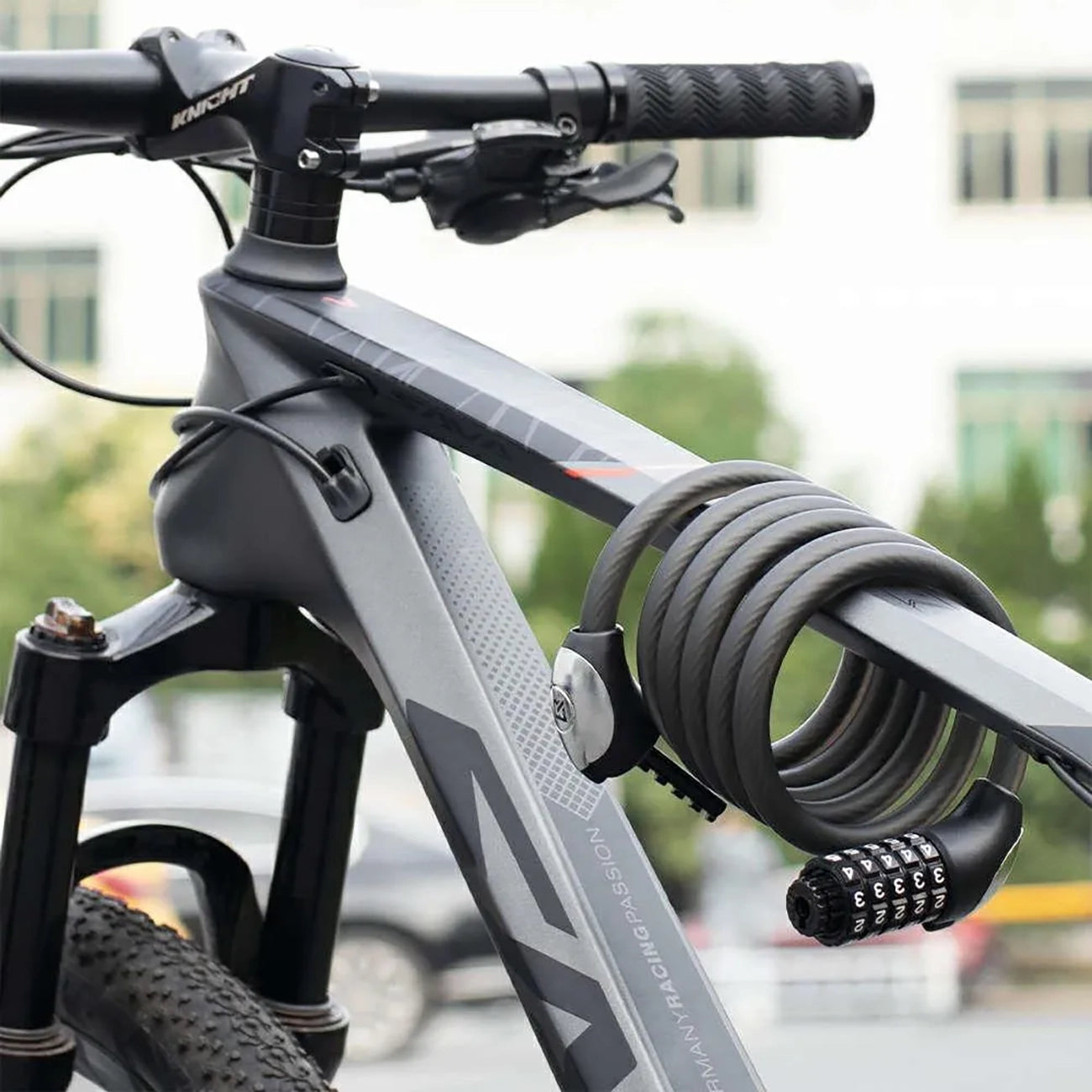 Rockbros RKS531 dviračio užraktas su 5 skaitmenų kodu, plieno kabelis, 180 cm, su LED apšvietimu - juodas -- Bicycle Locks