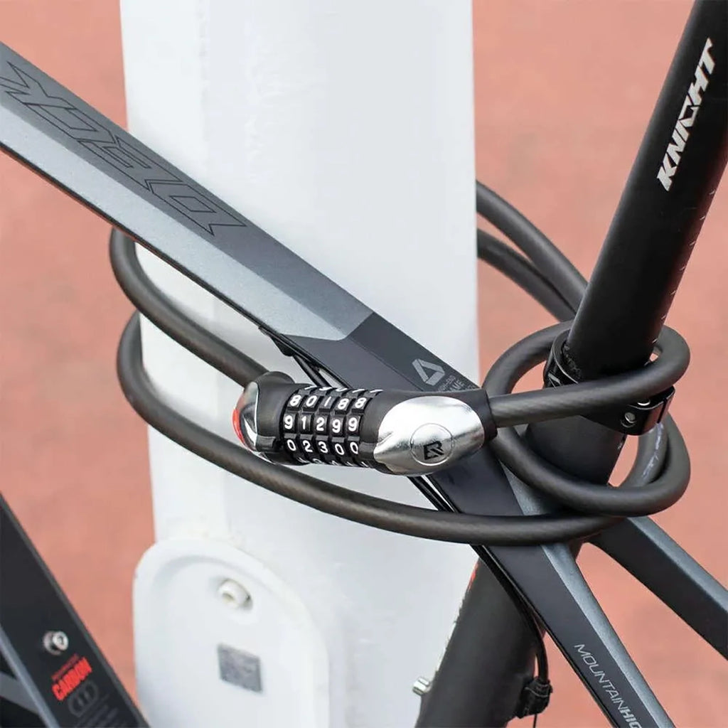 Rockbros RKS531 dviračio užraktas su 5 skaitmenų kodu, plieno kabelis, 180 cm, su LED apšvietimu - juodas -- Bicycle Locks
