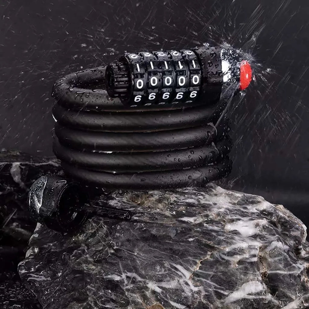 Rockbros RKS531 dviračio užraktas su 5 skaitmenų kodu, plieno kabelis, 180 cm, su LED apšvietimu - juodas -- Bicycle Locks