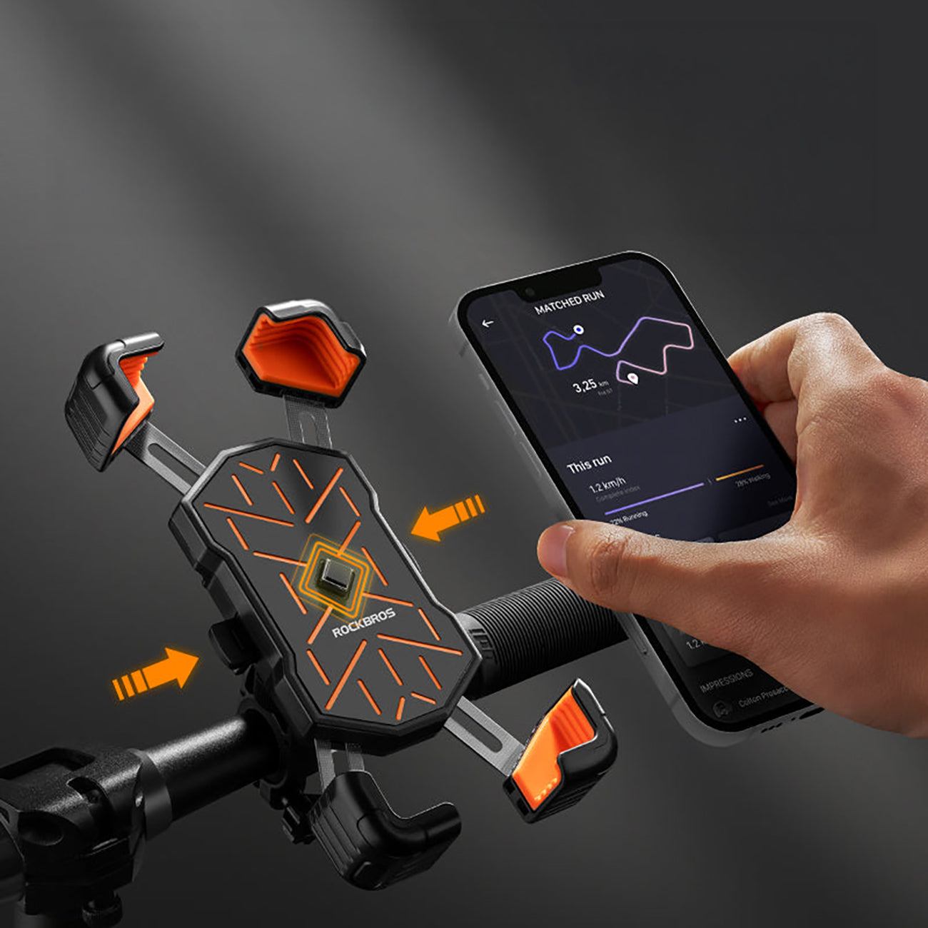Rockbros HW-117 Vairo žiabinto telefono laikiklis - juoda ir oranžinė -- Cell phone holders
