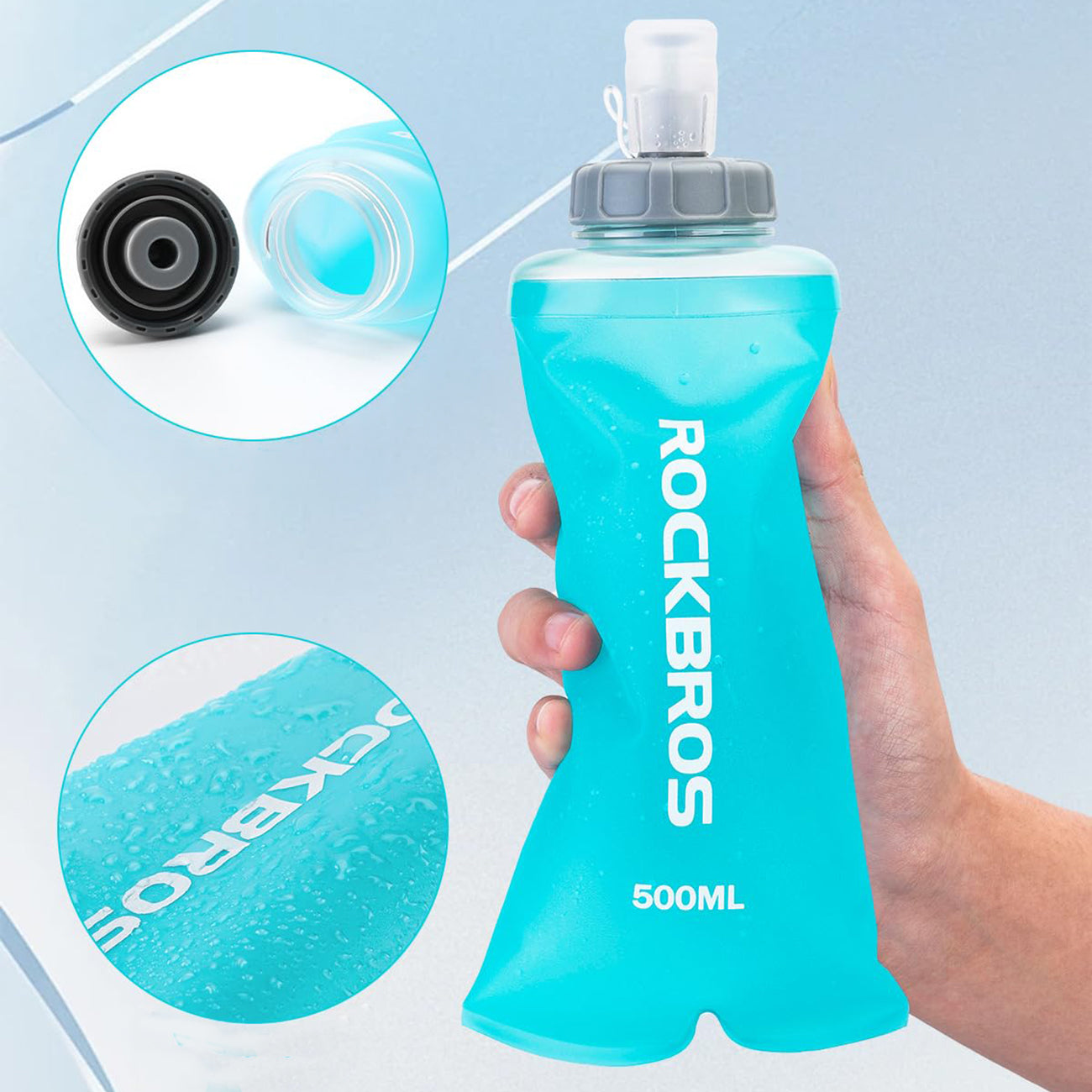 Rockbros 35210027001 minkšta bėgimo vandeni kolba 500 ml - šviesiai mėlyna -- Sports Water Bottles