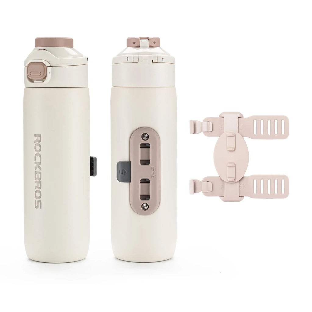 Rockbros S550H-1 700 ml šiluminis butelis su magnetiniu laikikiu ir tvirtinimo juostele - kreminės spalvos -- Cycling...