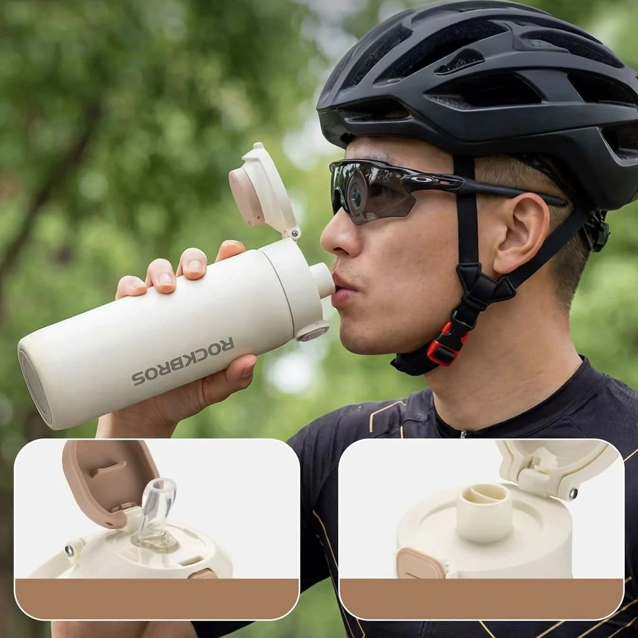 Rockbros S550H-1 700 ml šiluminis butelis su magnetiniu laikikiu ir tvirtinimo juostele - kreminės spalvos -- Cycling...