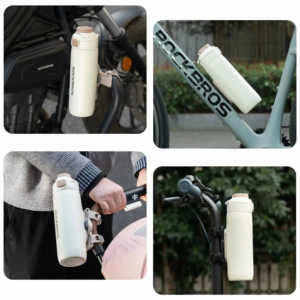 Rockbros S550H-1 700 ml šiluminis butelis su magnetiniu laikikiu ir tvirtinimo juostele - kreminės spalvos -- Cycling...