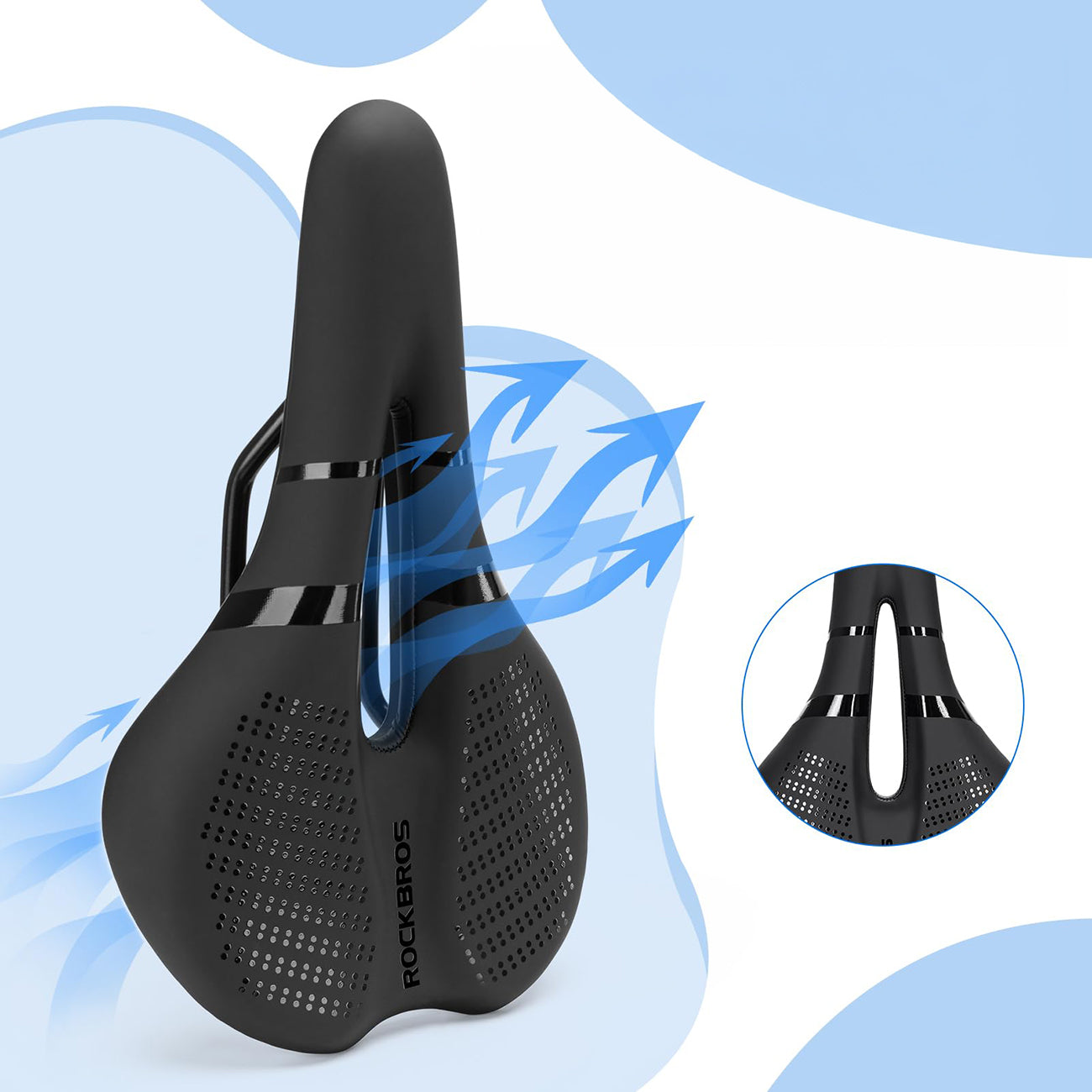 Rockbros 8182 miesto dviračio balna, patogus, anatominis - juodas -- Bicycle Saddles