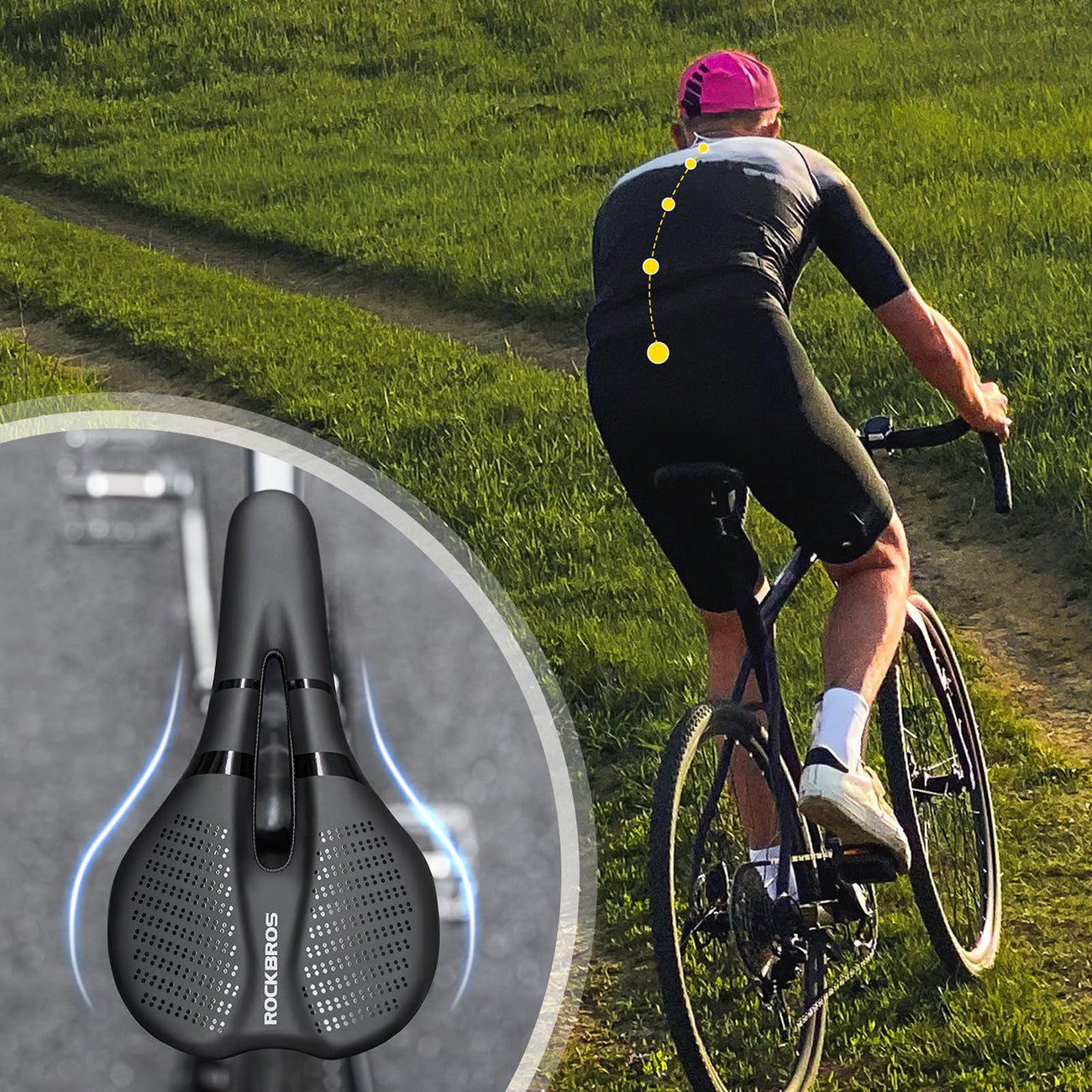 Rockbros 8182 miesto dviračio balna, patogus, anatominis - juodas -- Bicycle Saddles