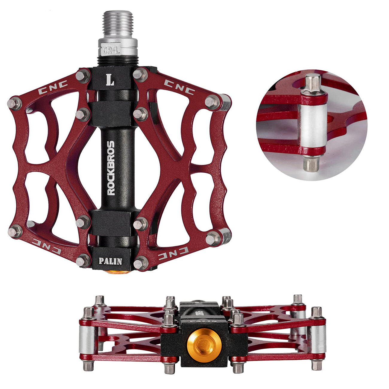 Rockbros JT201012LR 2010-12L Aliuminio platformos dviračio pedalai - raudoni -- Cycling Accessories