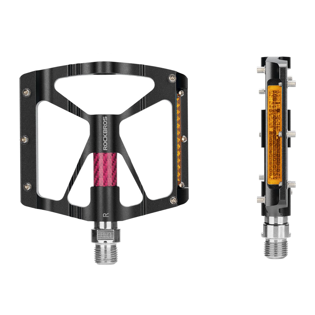 Rockbros K307PT aliuminio atspindintys platforminiai dviračio pedalai - Juodi -- Cycling Accessories