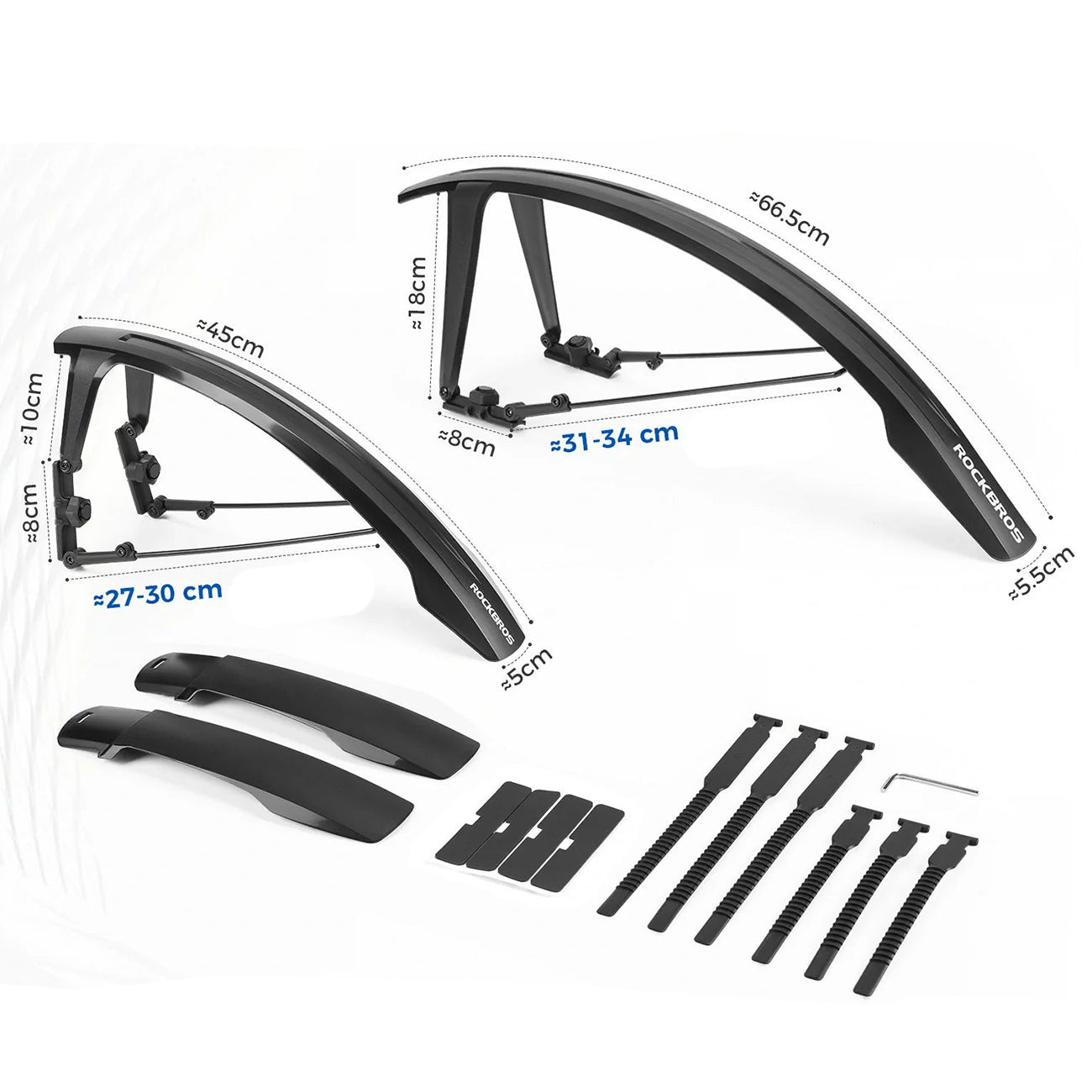 Rockbros FK-892 Off-Road reguliuojami dviračio blendžiai - juoda -- Bicycle Fenders