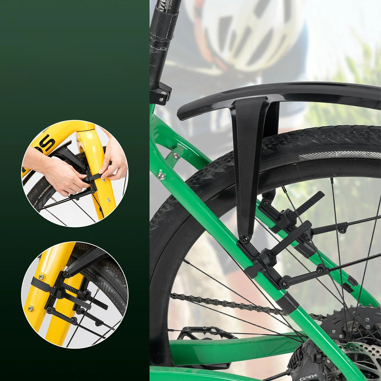 Rockbros FK-892 Off-Road reguliuojami dviračio blendžiai - juoda -- Bicycle Fenders
