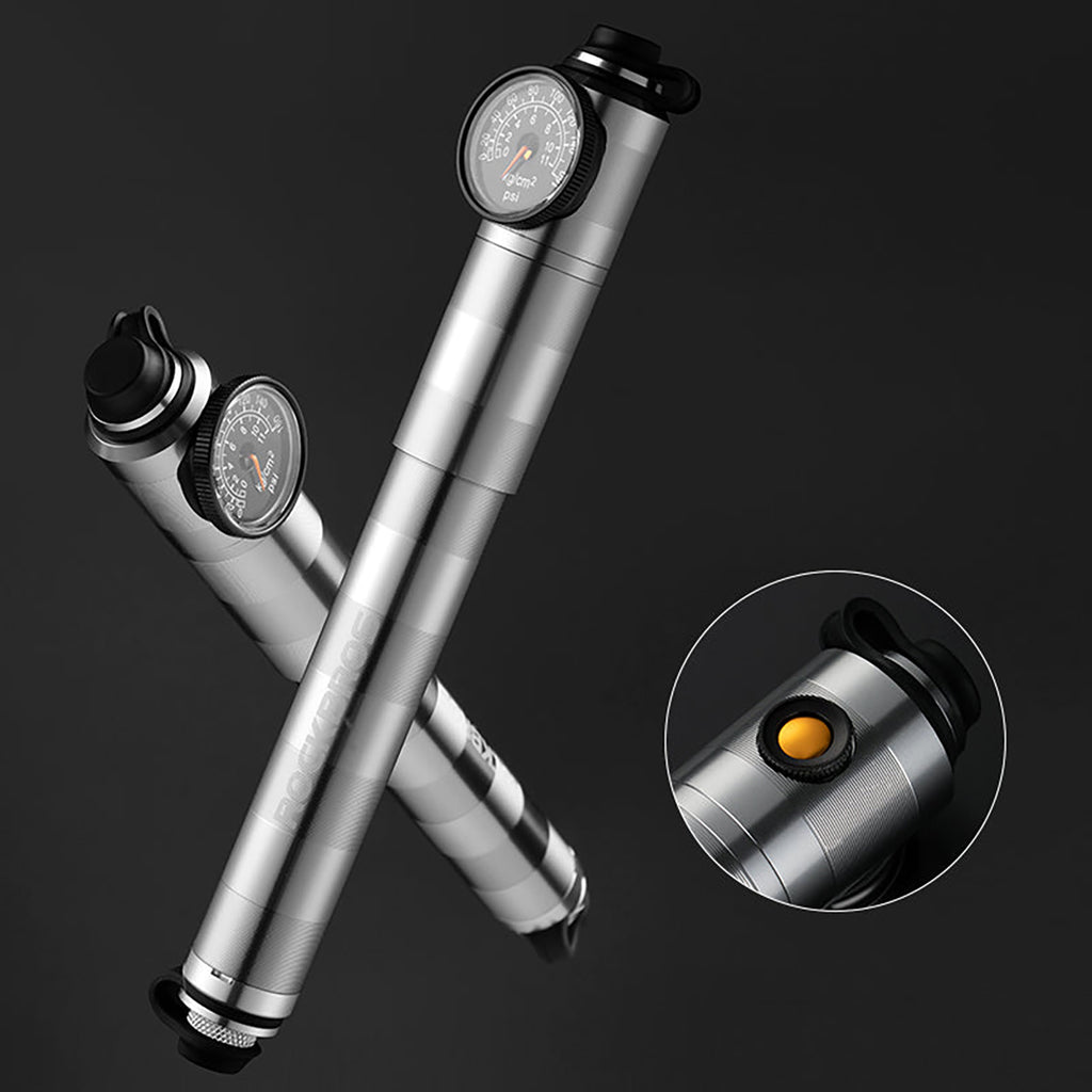 Rockbros HQ-67A-L03 dviračio pompa su slėgio matuokliu - sidabrinė -- Bicycle Pumps