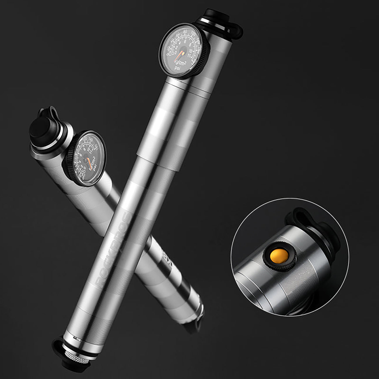 Rockbros HQ-67A-L03 dviračio pompa su slėgio matuokliu - sidabrinė -- Bicycle Pumps
