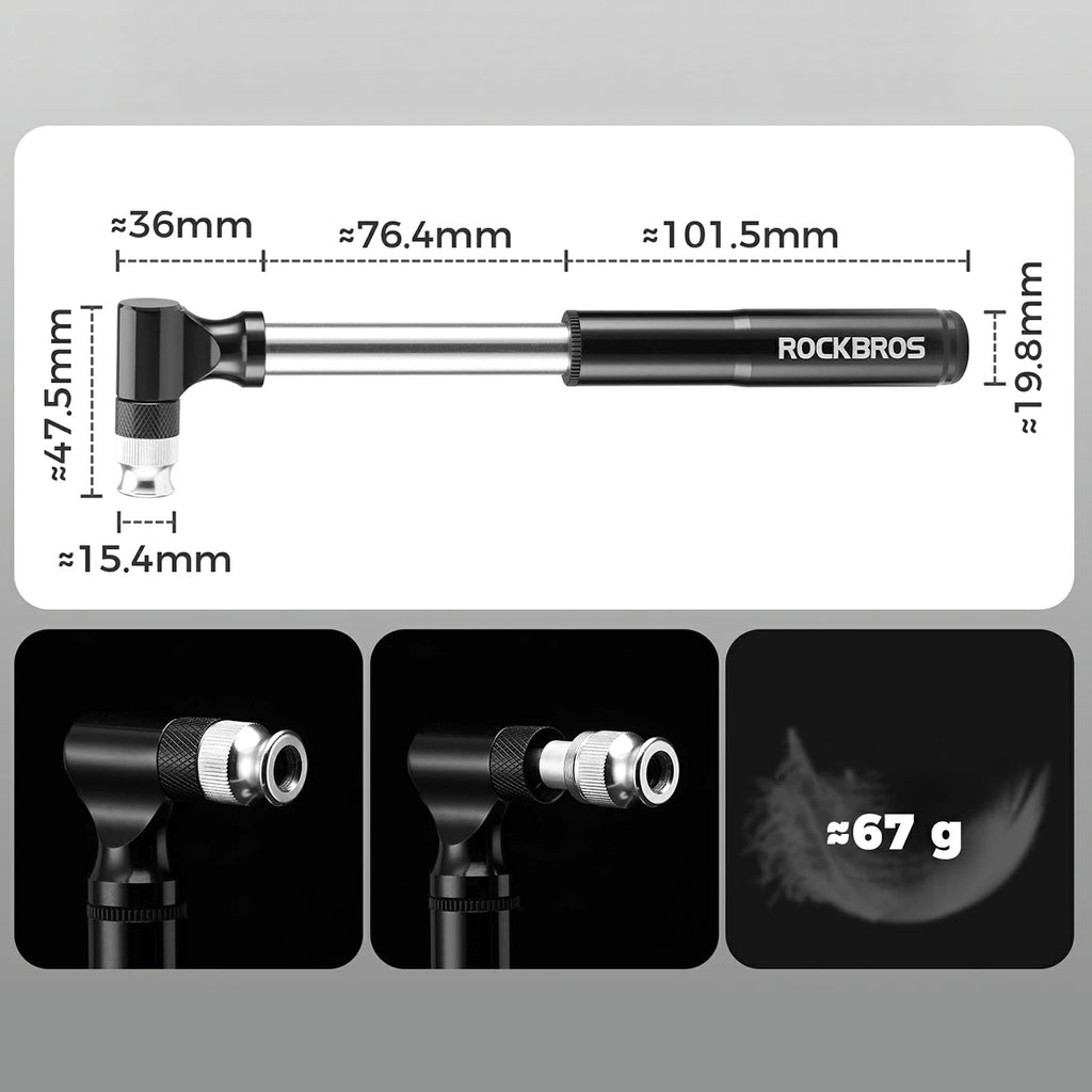 Rockbros JG-PB-11 130 PSI dviračio pompa su rankena ir kamuolio adata - juoda -- Bicycle Pumps