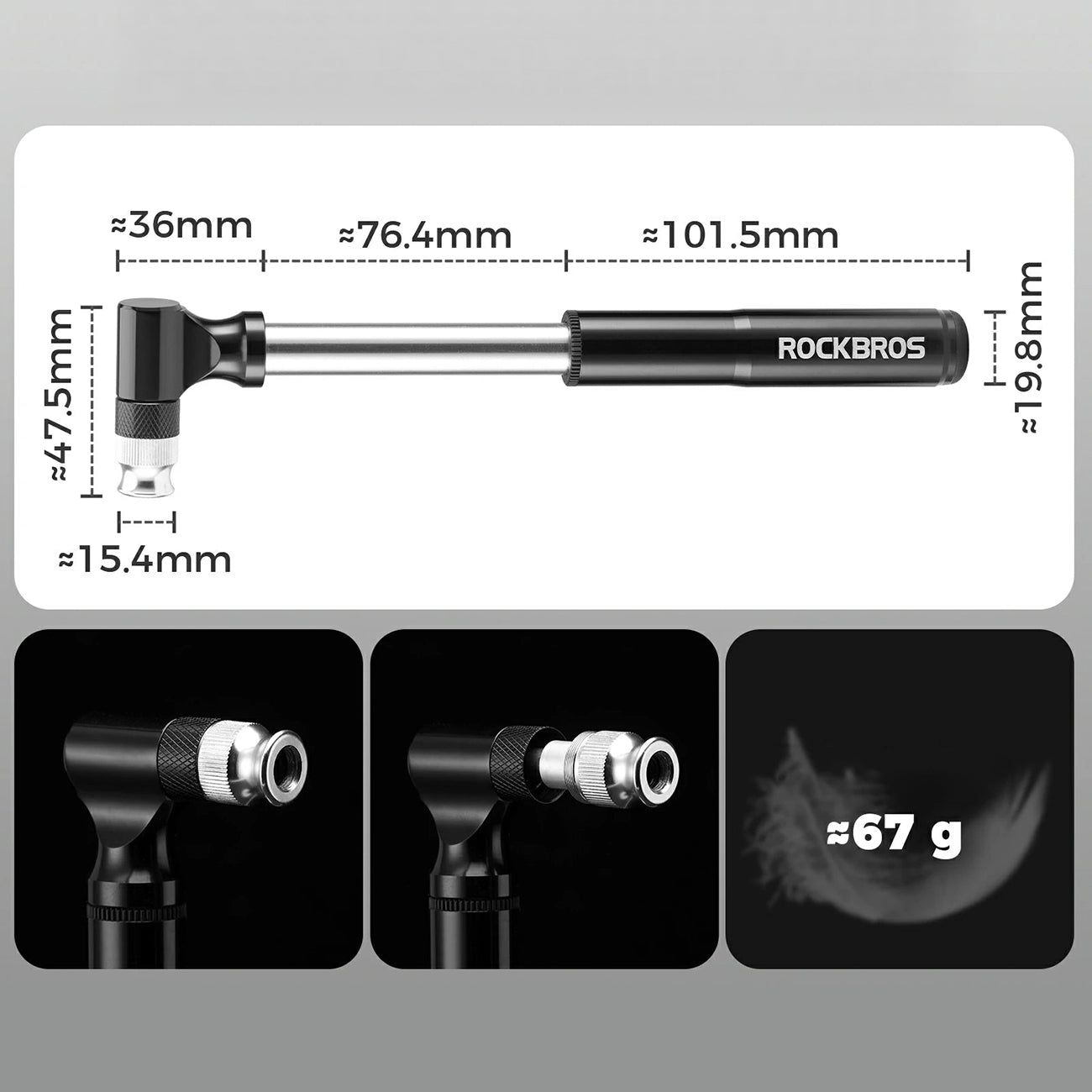Rockbros JG-PB-11 130 PSI dviračio pompa su rankena ir kamuolio adata - juoda -- Bicycle Pumps