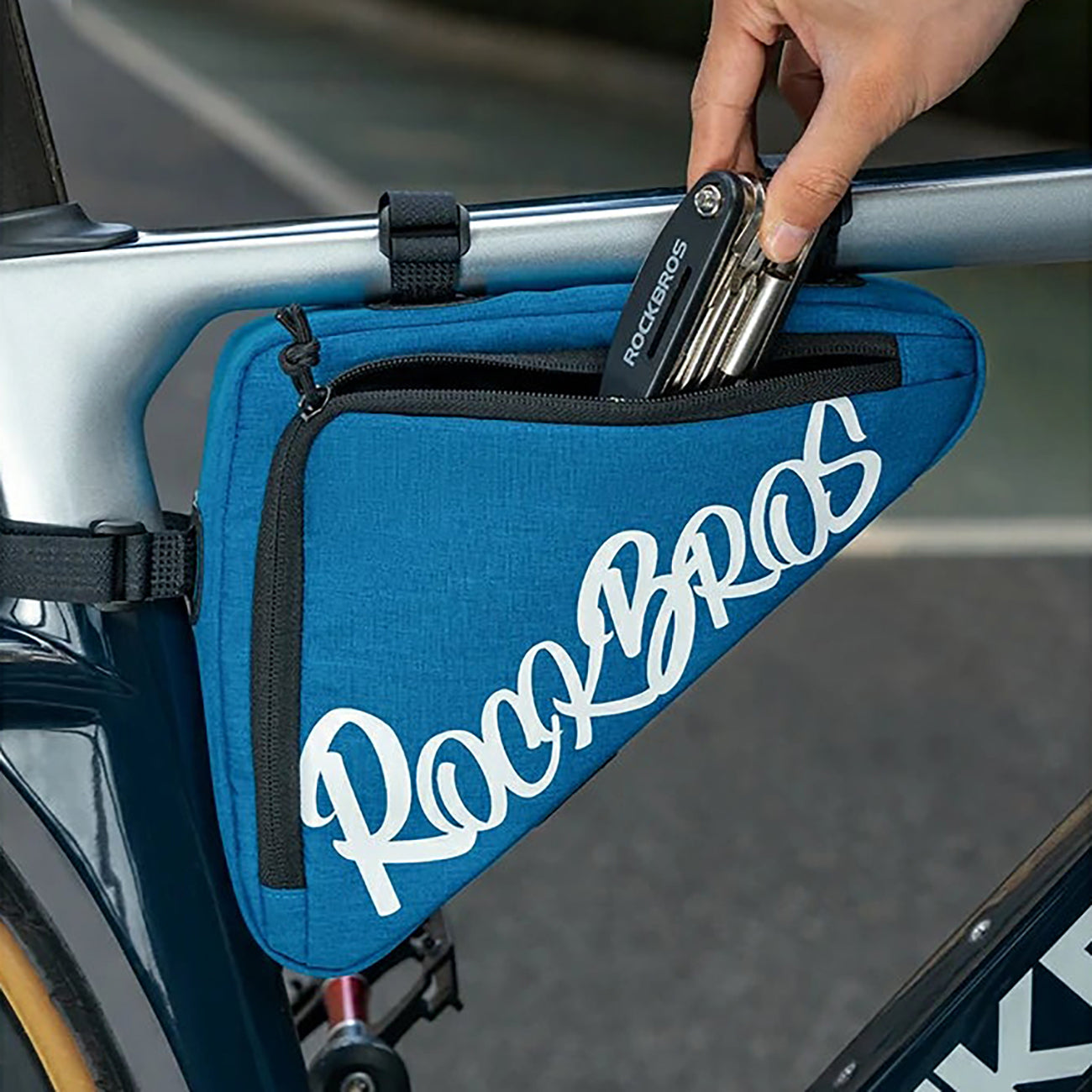 Rockbros G002 Flash Journey trikampis rėmo dviračio krepšys 1,4L - mėlynas -- Bicycle Bags