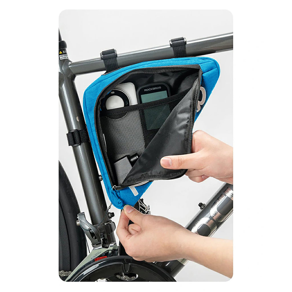 Rockbros G002 Flash Journey trikampis rėmo dviračio krepšys 1,4L - mėlynas -- Bicycle Bags