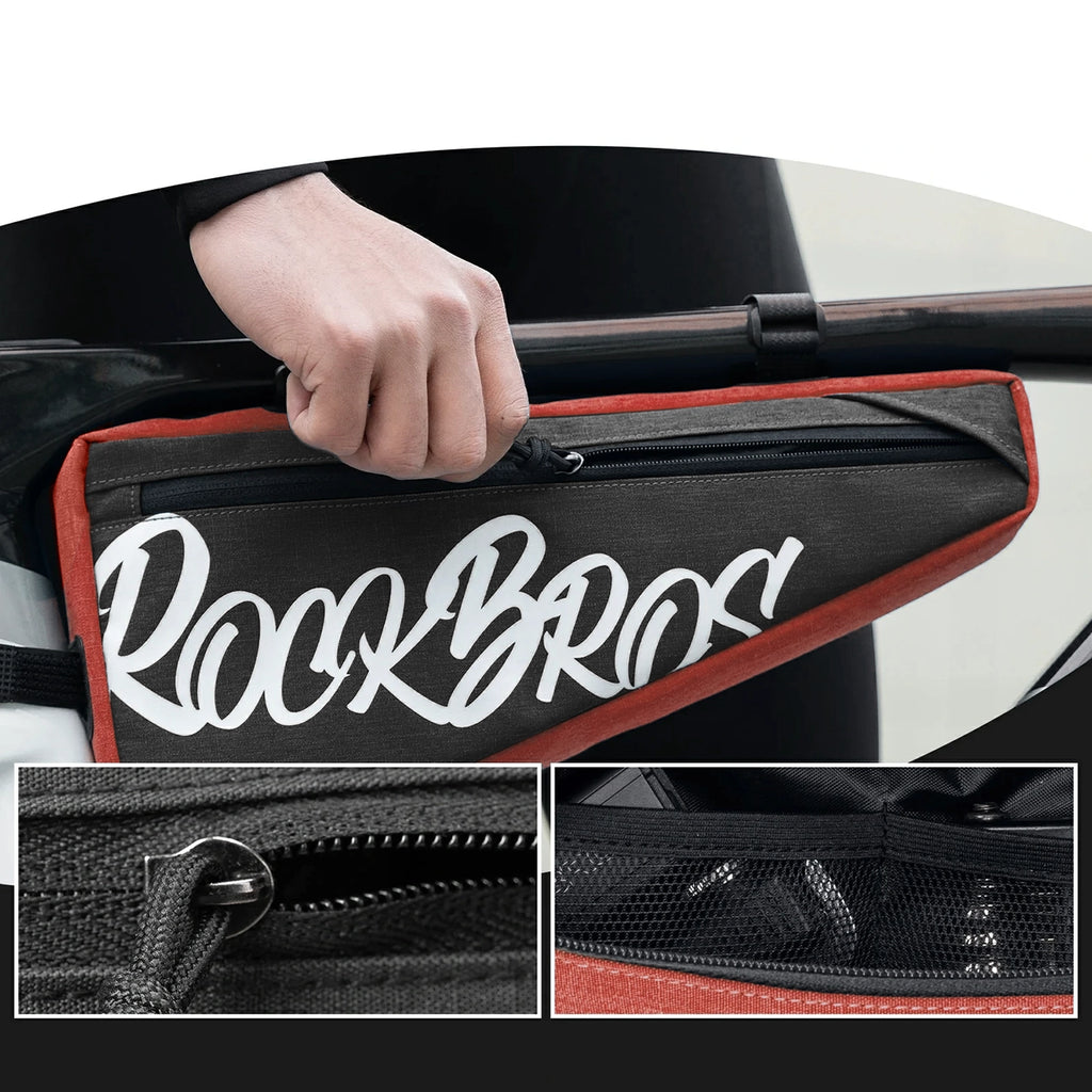 Rockbros G008 Flash Journey trikampis rėmo dviračio krepšys XL 1,9 l – juodas ir raudonas -- Bicycle Bags