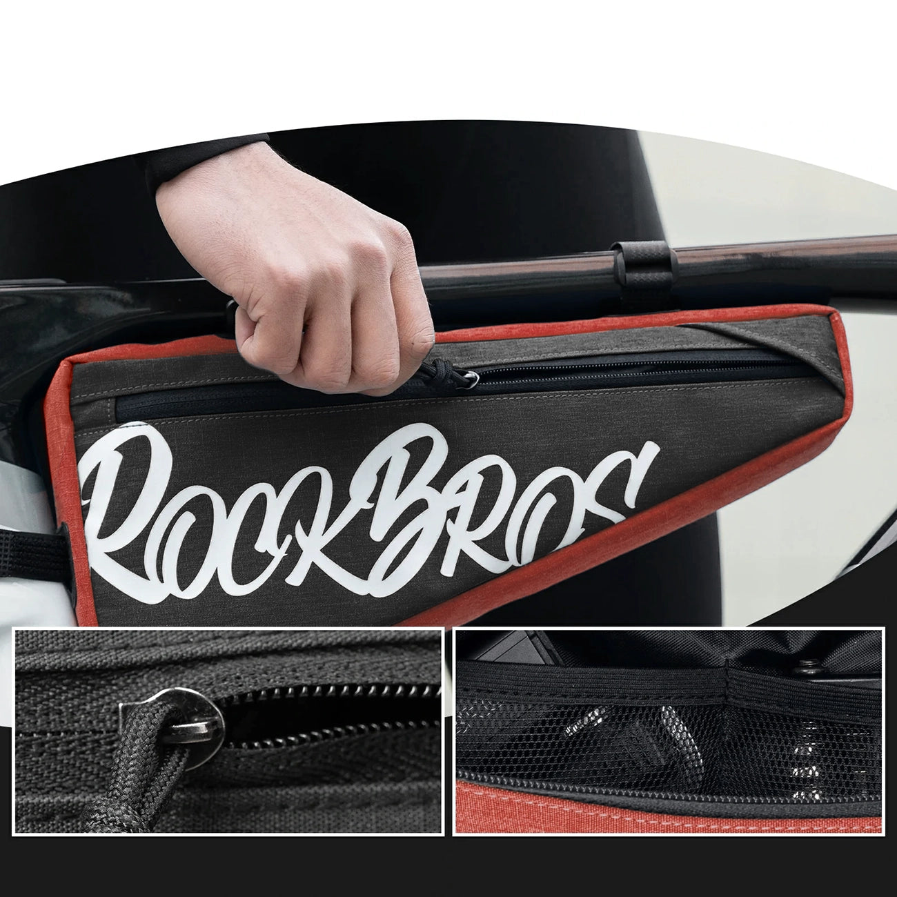 Rockbros G008 Flash Journey trikampis rėmo dviračio krepšys XL 1,9 l – juodas ir raudonas -- Bicycle Bags
