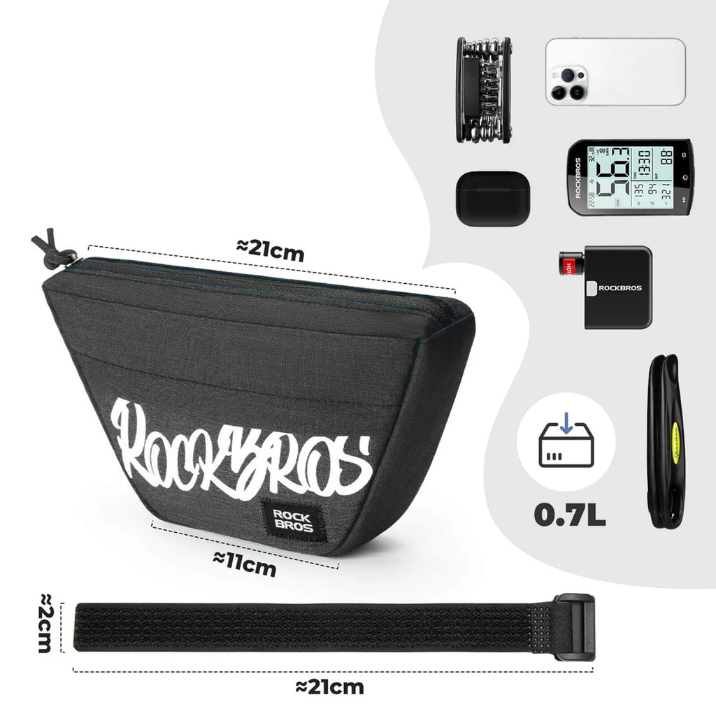 Rockbros G011 Flash Journey trapecinis vairo dviračio krepšys 0,7 l – juodas -- Bicycle Bags