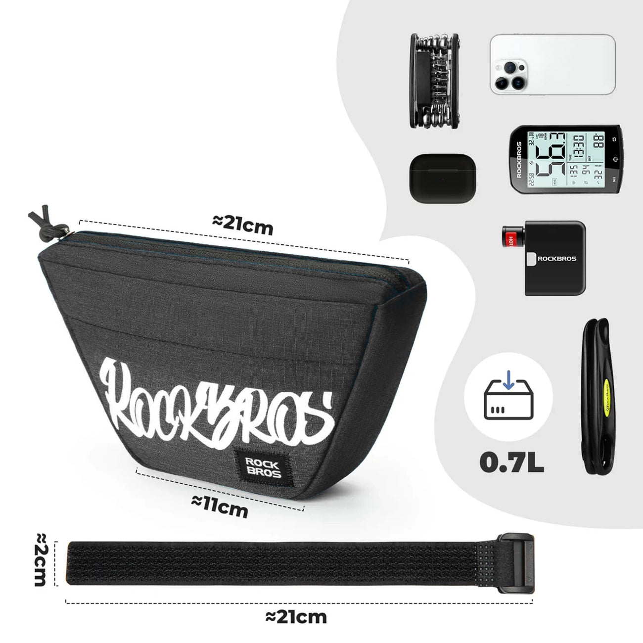 Rockbros G011 Flash Journey trapecinis vairo dviračio krepšys 0,7 l – juodas -- Bicycle Bags