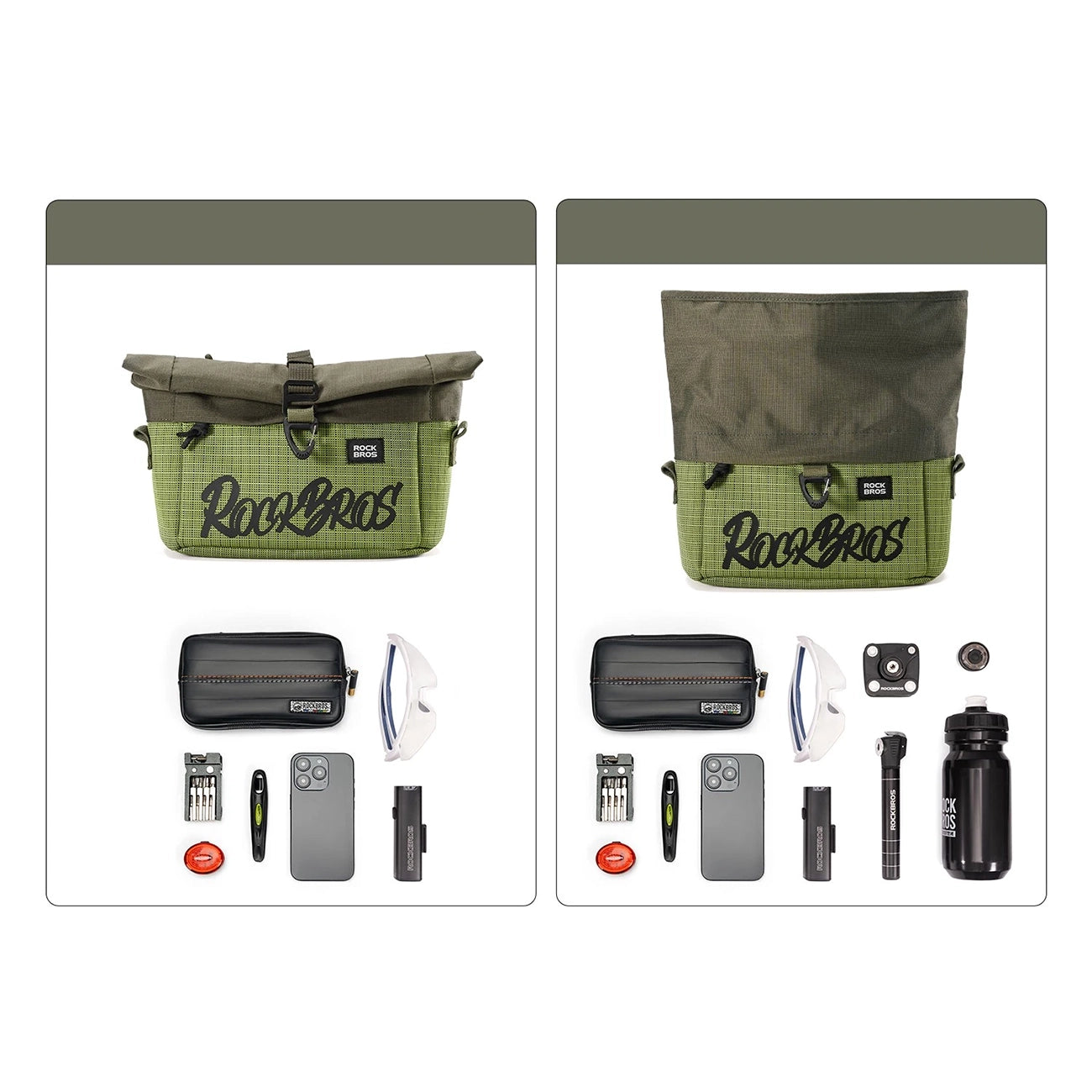 Rockbros W020-1 sulankstomas ranktūrio dviračio krepšys - žalias -- Bicycle Bags