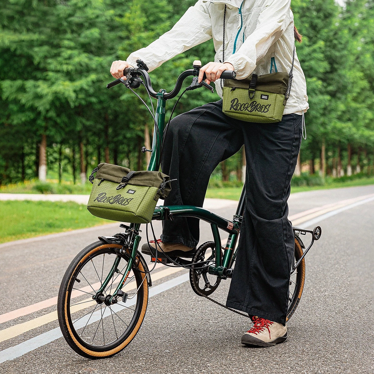Rockbros W020-1 sulankstomas ranktūrio dviračio krepšys - žalias -- Bicycle Bags