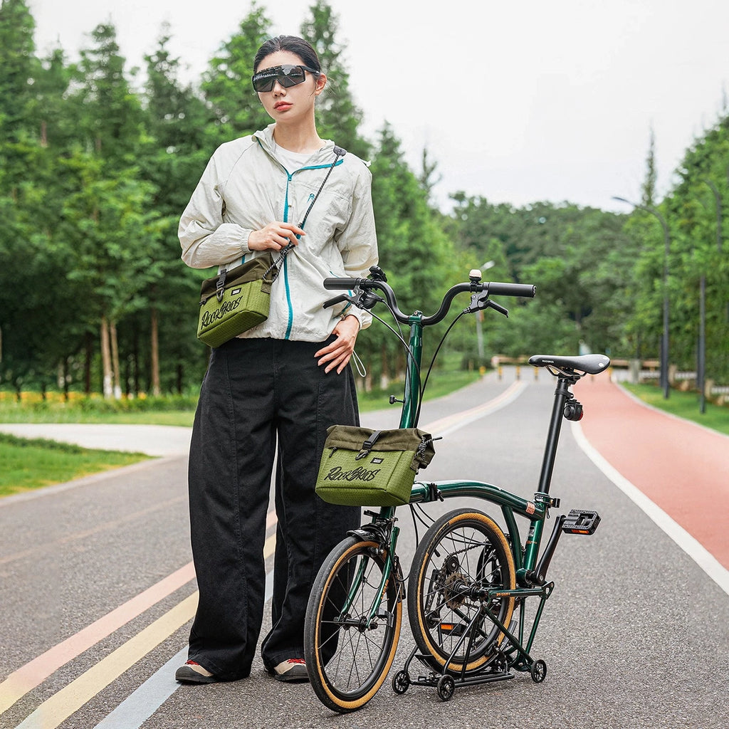Rockbros W020-1 sulankstomas ranktūrio dviračio krepšys - žalias -- Bicycle Bags