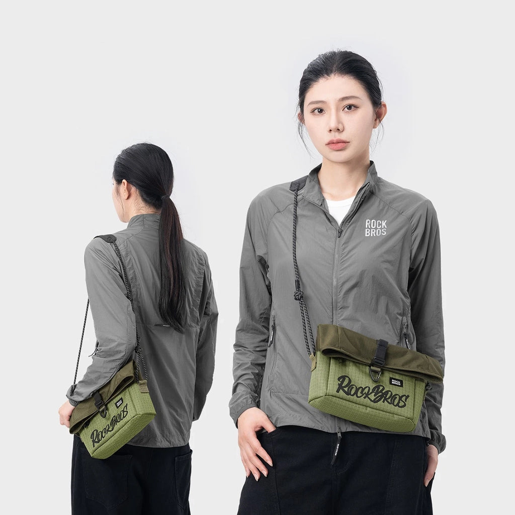 Rockbros W020 dvigubos paskirties priekinė krepšys, dviratis/pečiai - žalia -- Bicycle Bags