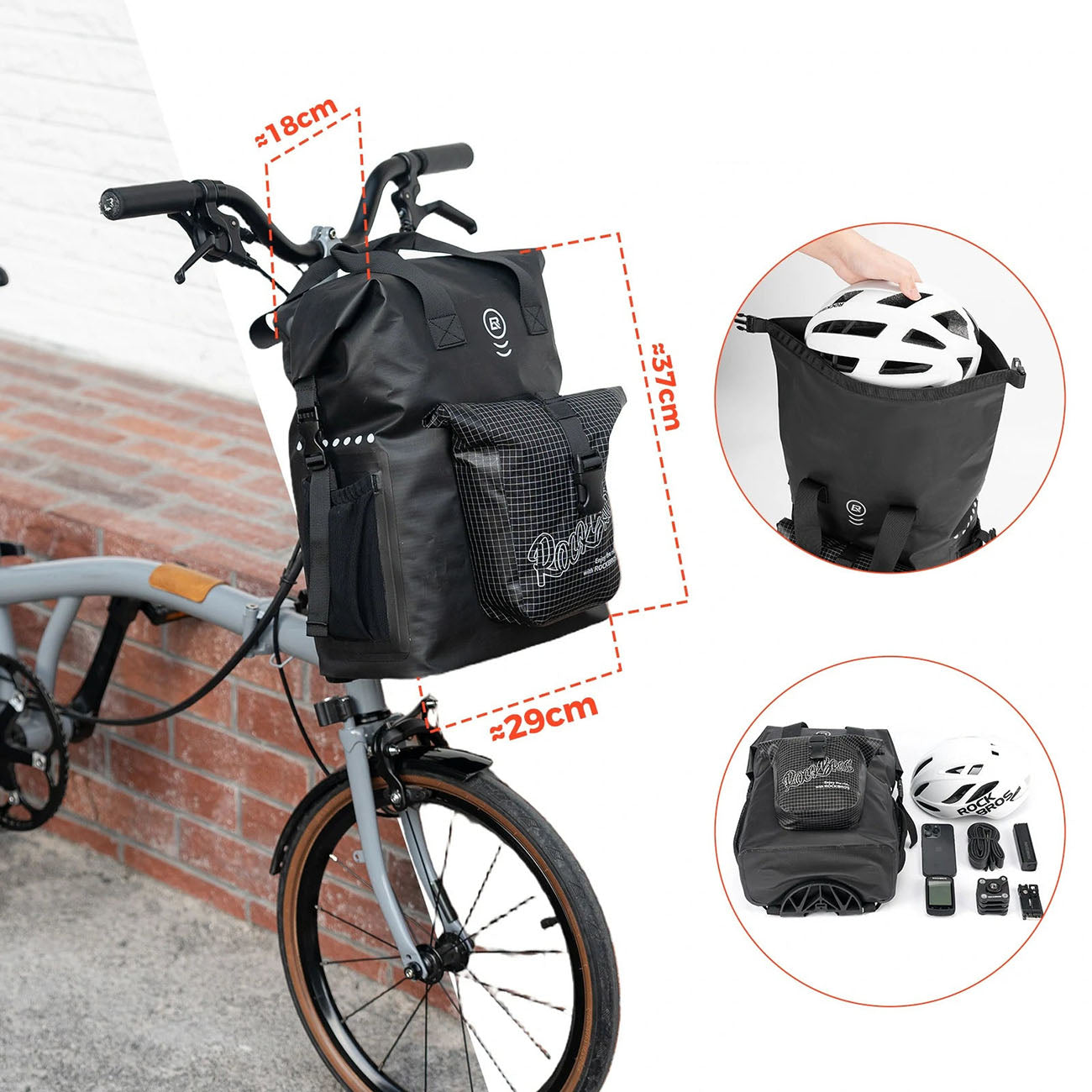 Rockbros AS-158 Vairo krepšys Brompton 18L sulankstomam dviračiui - juodas -- Bicycle Bags