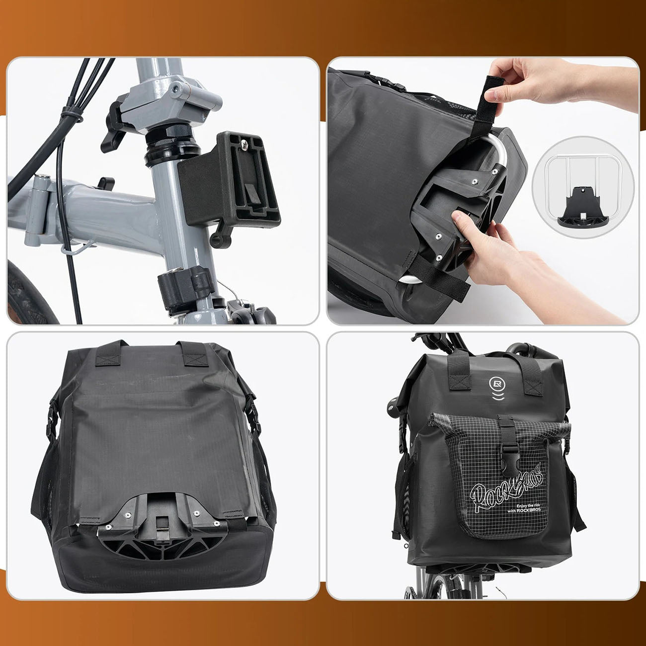 Rockbros AS-158 Vairo krepšys Brompton 18L sulankstomam dviračiui - juodas -- Bicycle Bags