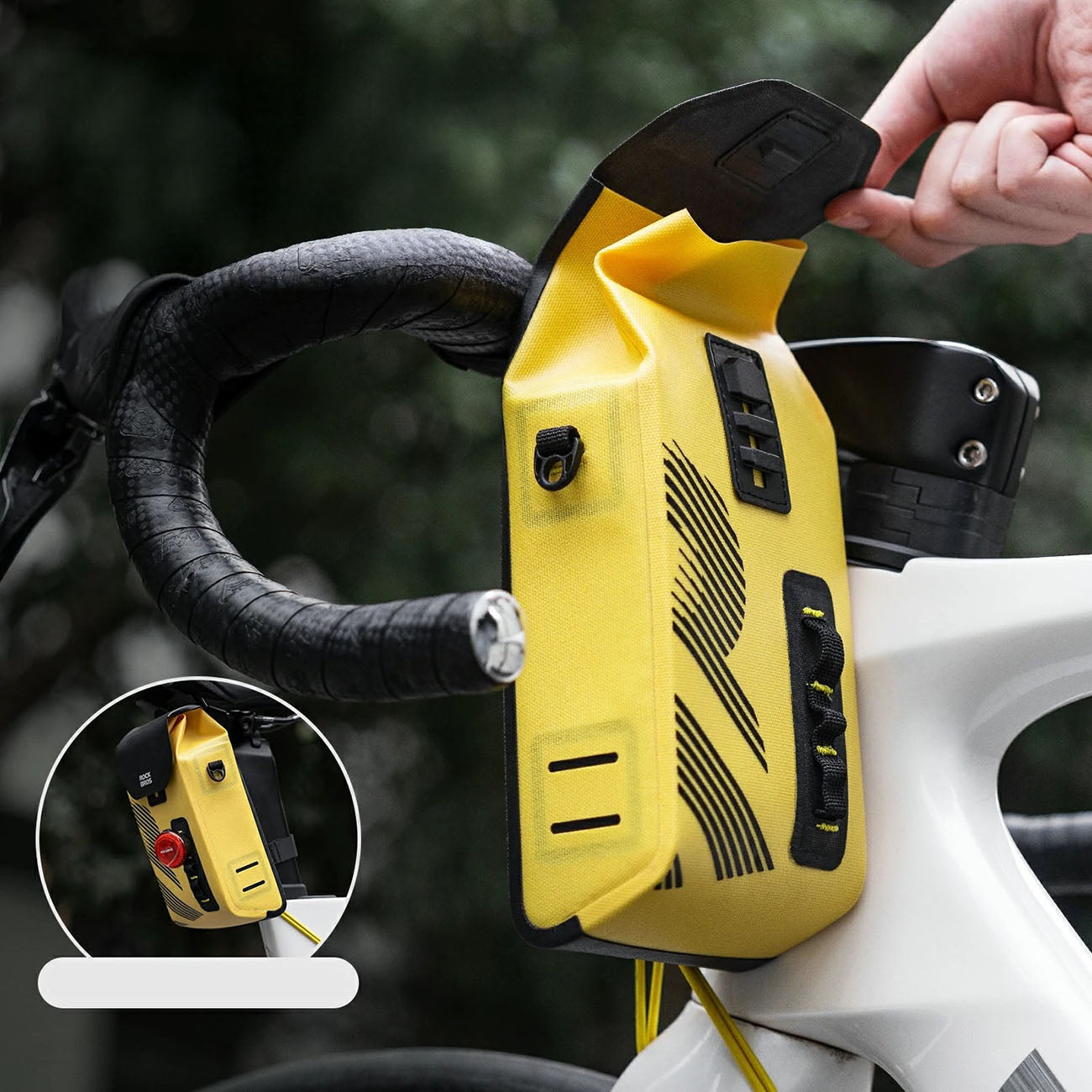 Rockbros AS-160 vandeniui atsparus vairo dviračio krepšys 1,3L - Geltonas -- Bicycle Bags