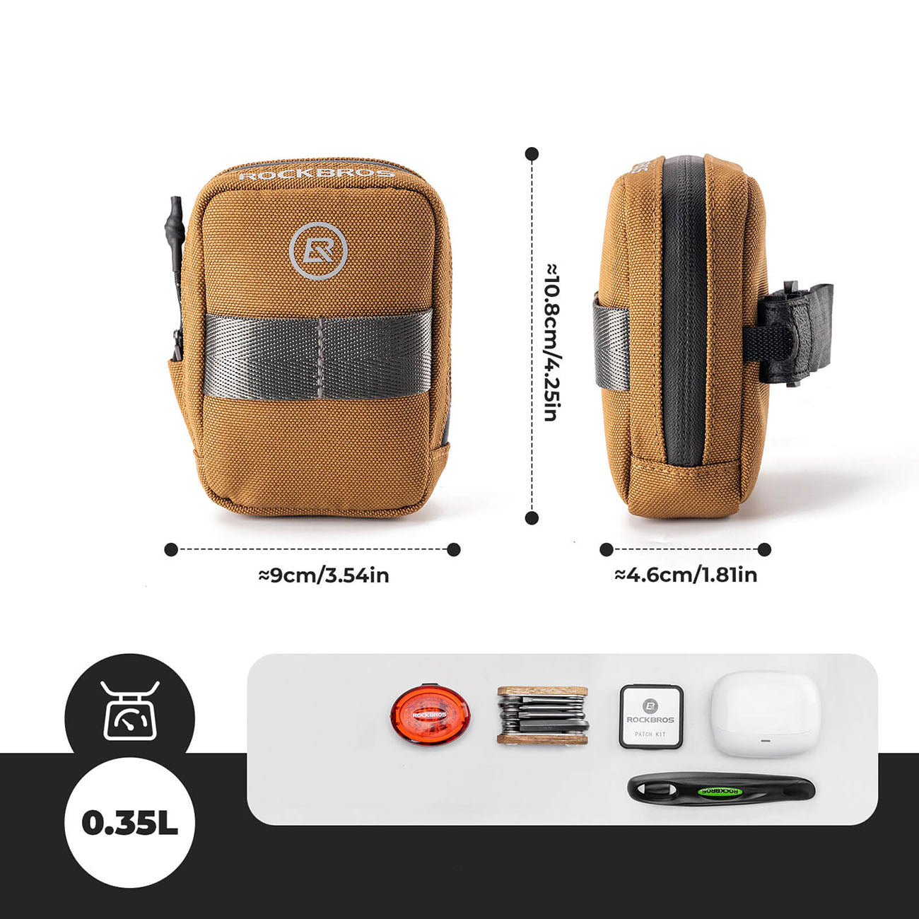 Rockbros F006 dviračio balto krepšys 0,35 l - rudas -- Bicycle Bags
