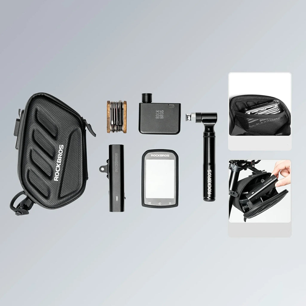 Rockbros C61 Dviračio balno krepšys su išmaniąja galine šviesa 0.45L - Juodas -- Bicycle Bags