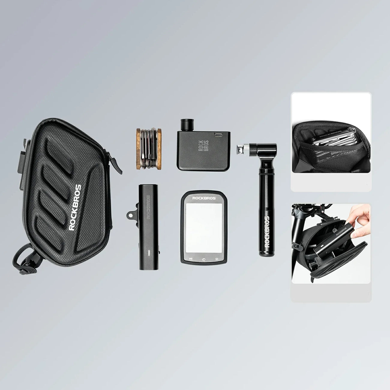 Rockbros C61 Dviračio balno krepšys su išmaniąja galine šviesa 0.45L - Juodas -- Bicycle Bags