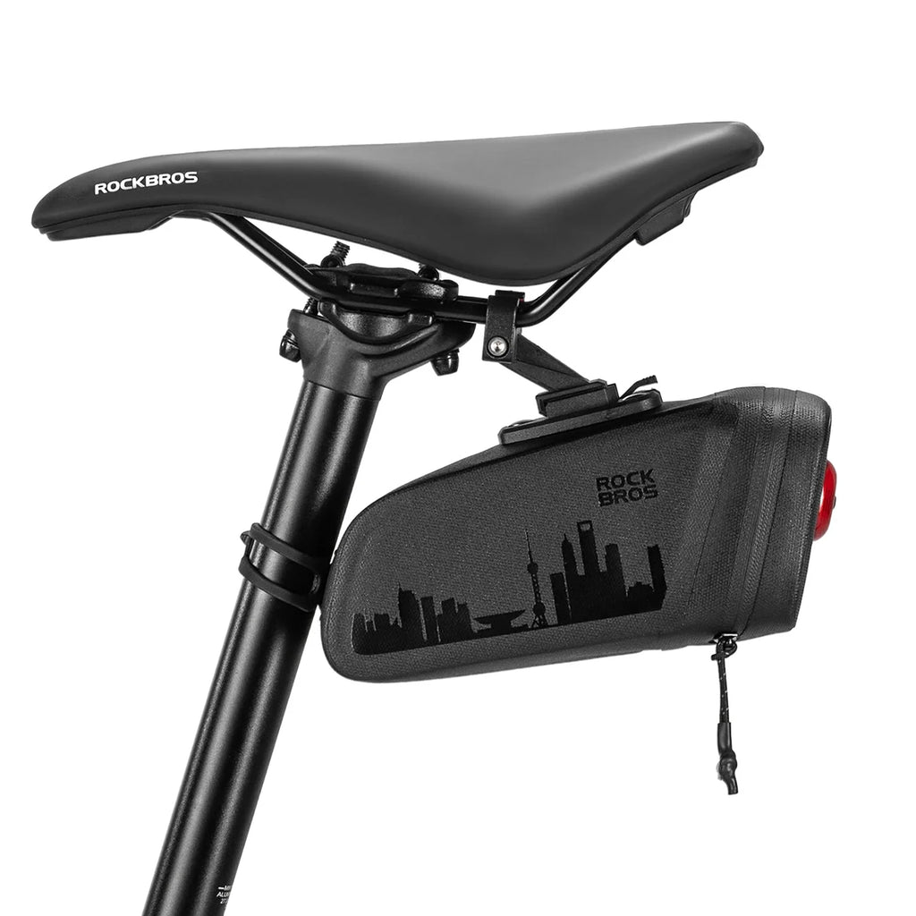 Rockbros AS-141 Lengvas dviračio balno krepšys su išmaniąja galine šviesa - Juodas -- Bicycle Bags