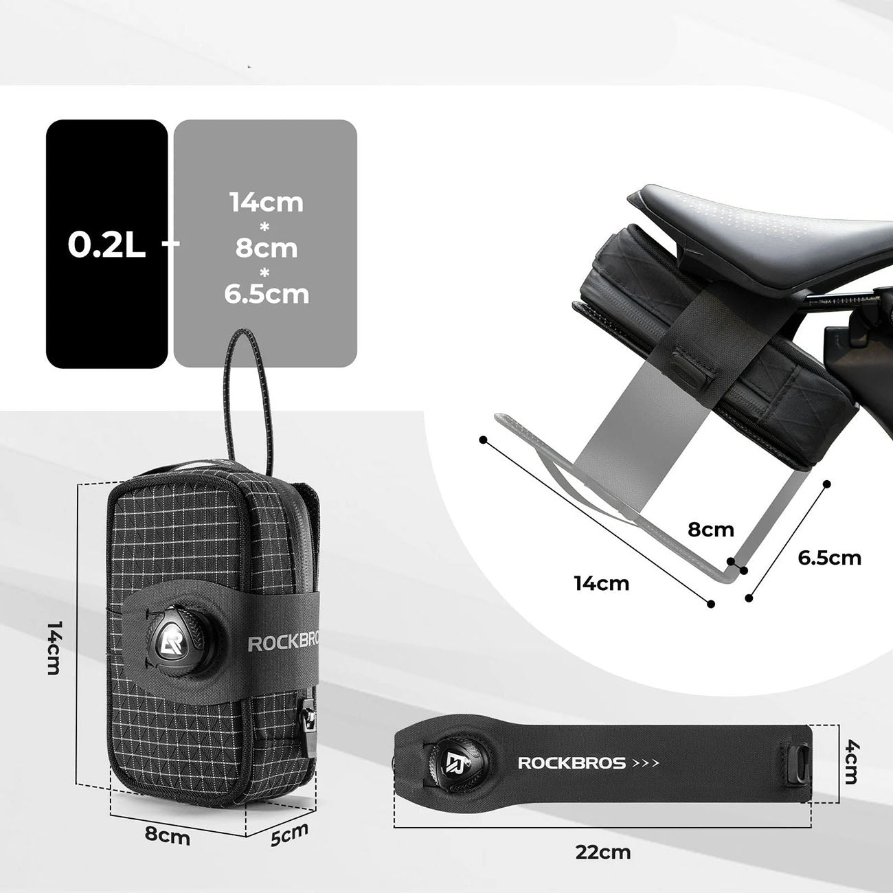 Rockbros P010 0.2L Balno krepšys su 0.6L butelių laikikiu - Juodas -- Bicycle Bags