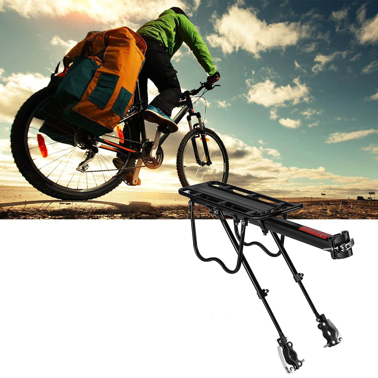 Rockbros Shelves HJ1009 galinė sėdynės stulpo dviračio stelažas su greitu atpalaidavimu ir atšvaitais - juoda -- Cycling...