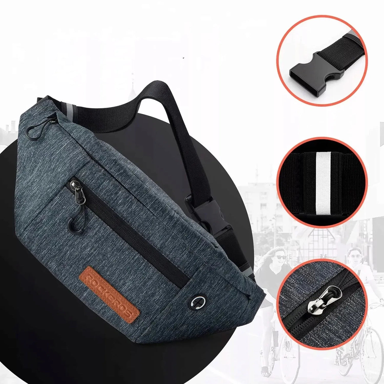 Rockbros H33 dviračio šoninis krepšys 1,5L - pilka -- Bicycle Bags