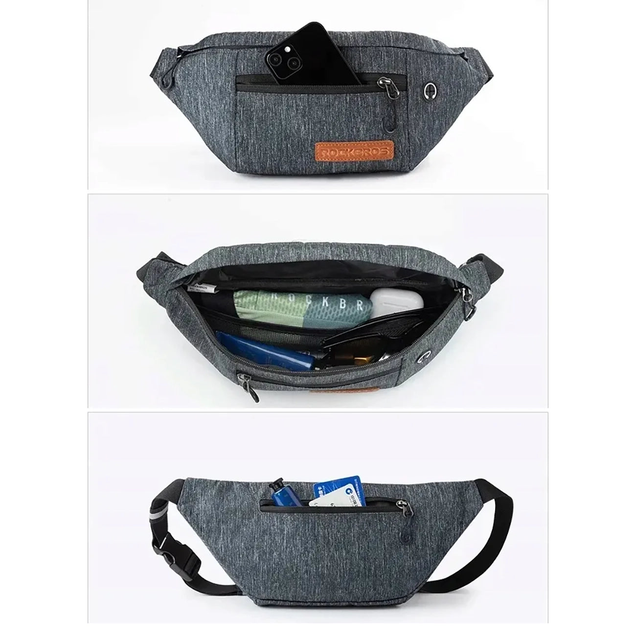 Rockbros H33 dviračio šoninis krepšys 1,5L - pilka -- Bicycle Bags