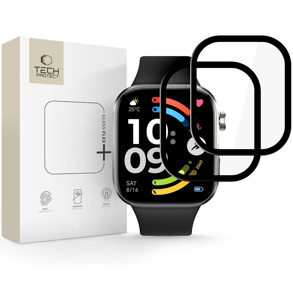 Tech-Protect Glass Flex+ 2 vnt. rinkinys hibridinis stiklas Xiaomi Redmi Watch 6 - Juodas -- Xiaomi Redmi Watch 6