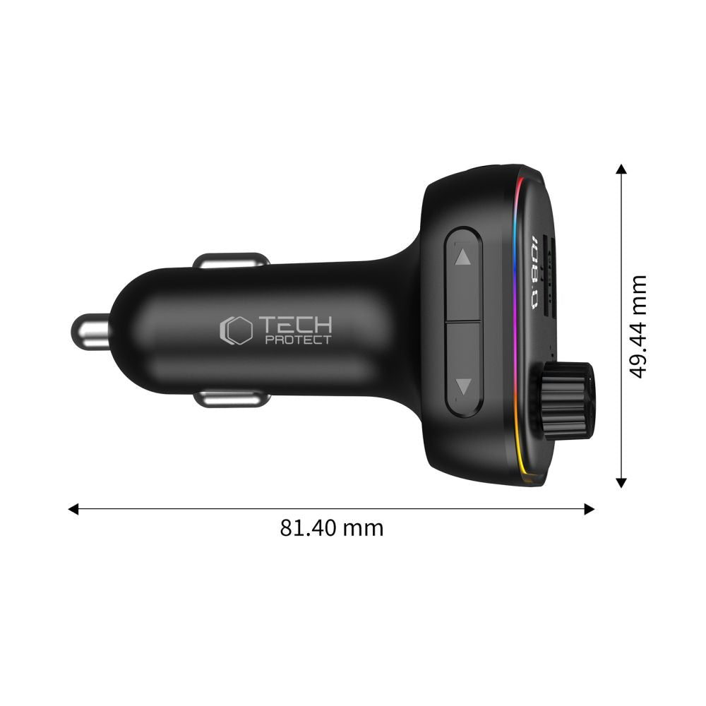 Tech-Protect CC07 automobilinis įkroviklis 3 prievadai PD 54W + FM Bluetooth siųstuvas - juodas -- Cell phone chargers