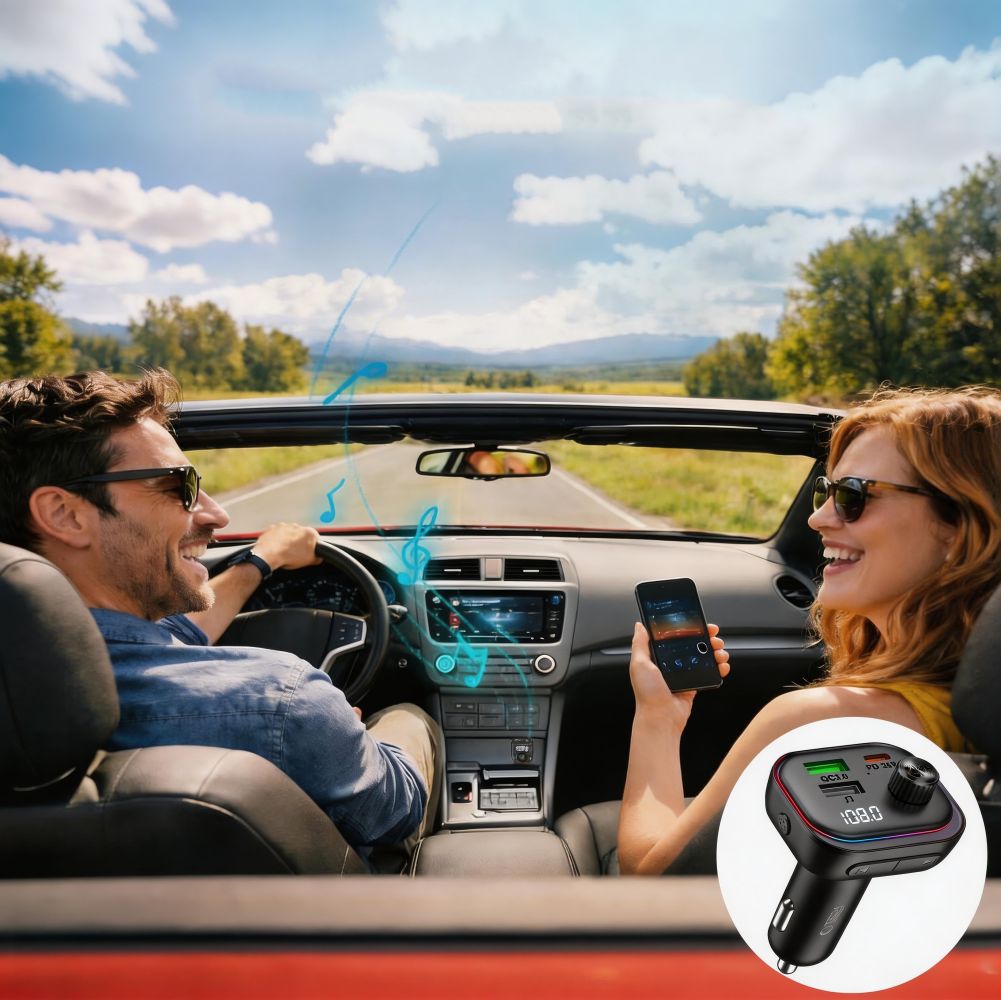 Tech-Protect CC07 automobilinis įkroviklis 3 prievadai PD 54W + FM Bluetooth siųstuvas - juodas -- Cell phone chargers