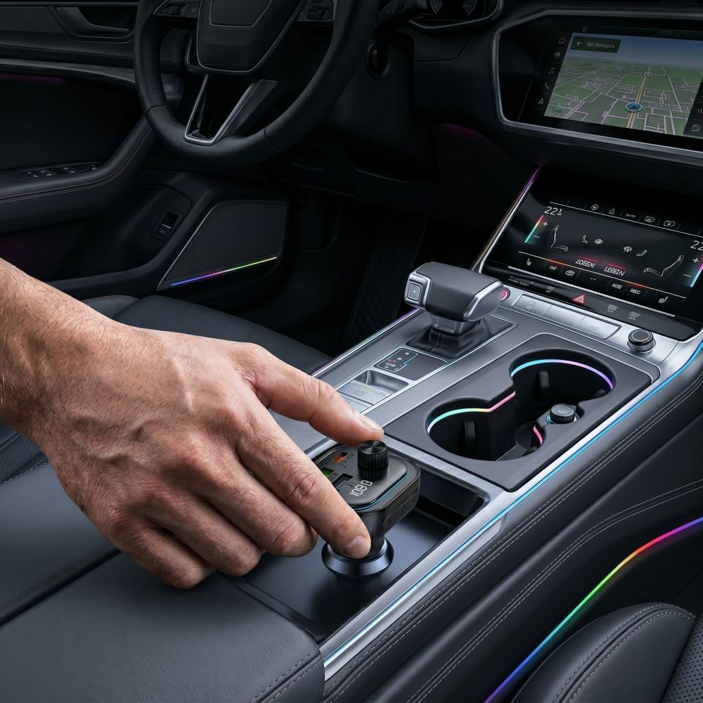 Tech-Protect CC07 automobilinis įkroviklis 3 prievadai PD 54W + FM Bluetooth siųstuvas - juodas -- Cell phone chargers