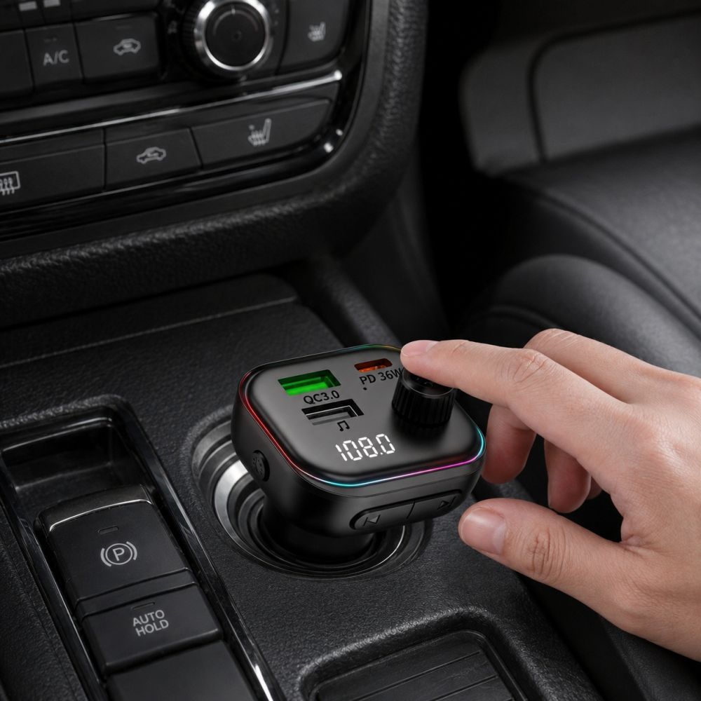 Tech-Protect CC07 automobilinis įkroviklis 3 prievadai PD 54W + FM Bluetooth siųstuvas - juodas -- Cell phone chargers