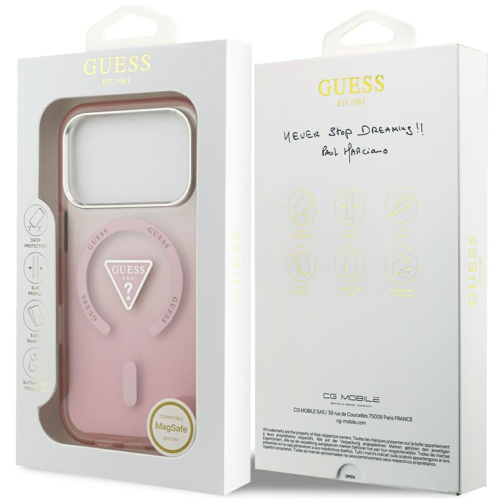 Guess IML Gradient Triangle Logo MagSafe dėklas iPhone 17 Pro - rožinis -- iPhone 17 Pro
