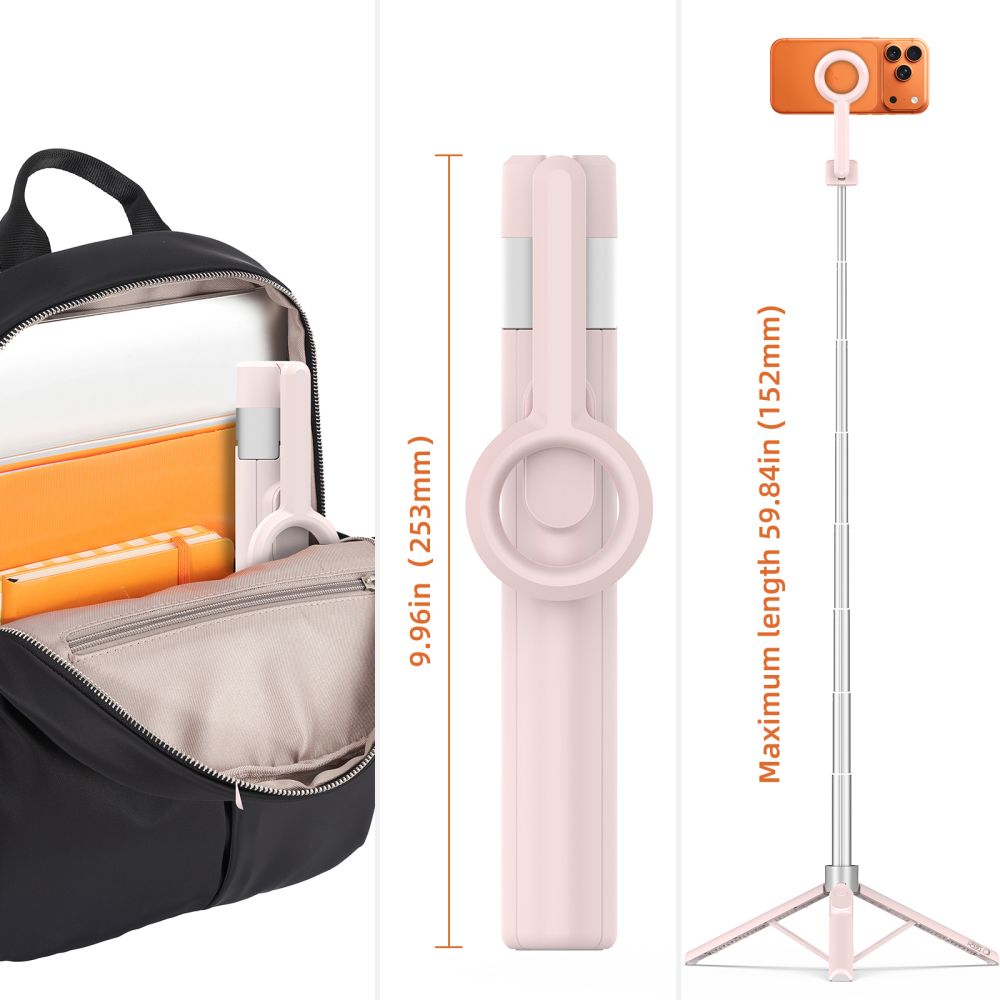 Tech-Protect L10S Bluetooth asmenukių lazda - rožinė-pilka -- Selfie Sticks & Tripods