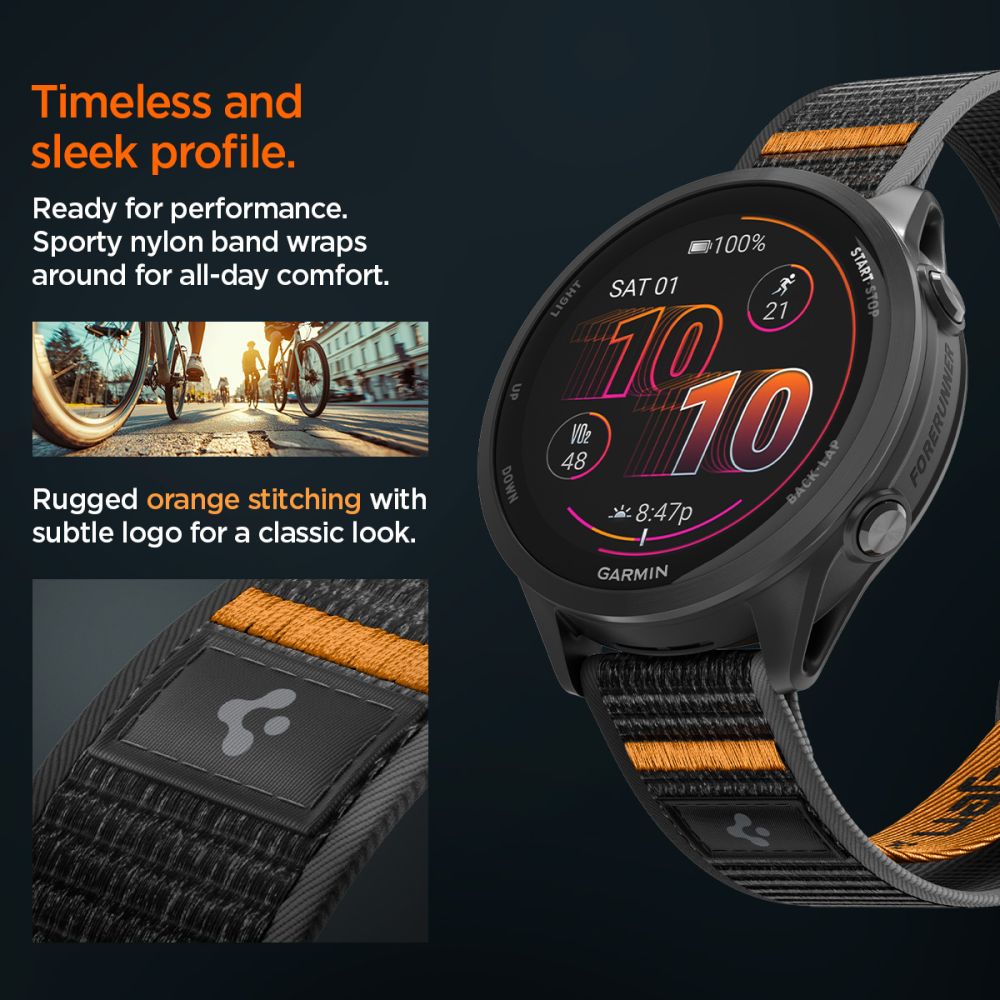 Spigen Athlex Air dirželis, skirtas Garmin Quick Release 22 mm – juodai oranžinis -- Watch Straps