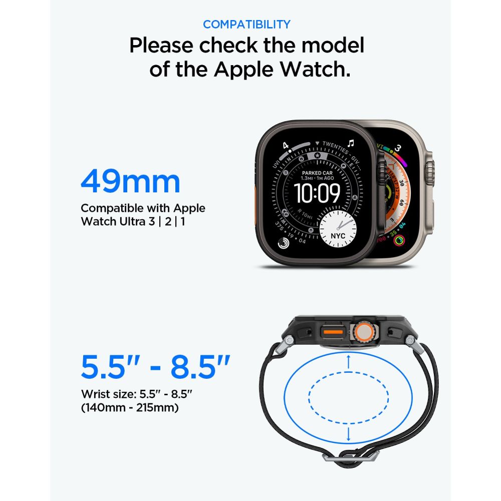Spigen Lite Fit Pro dirželis + grūdintas stiklas ekranui, skirtas Apple Watch Ultra 49 mm – juodas -- Apple Watch Ultra 49mm