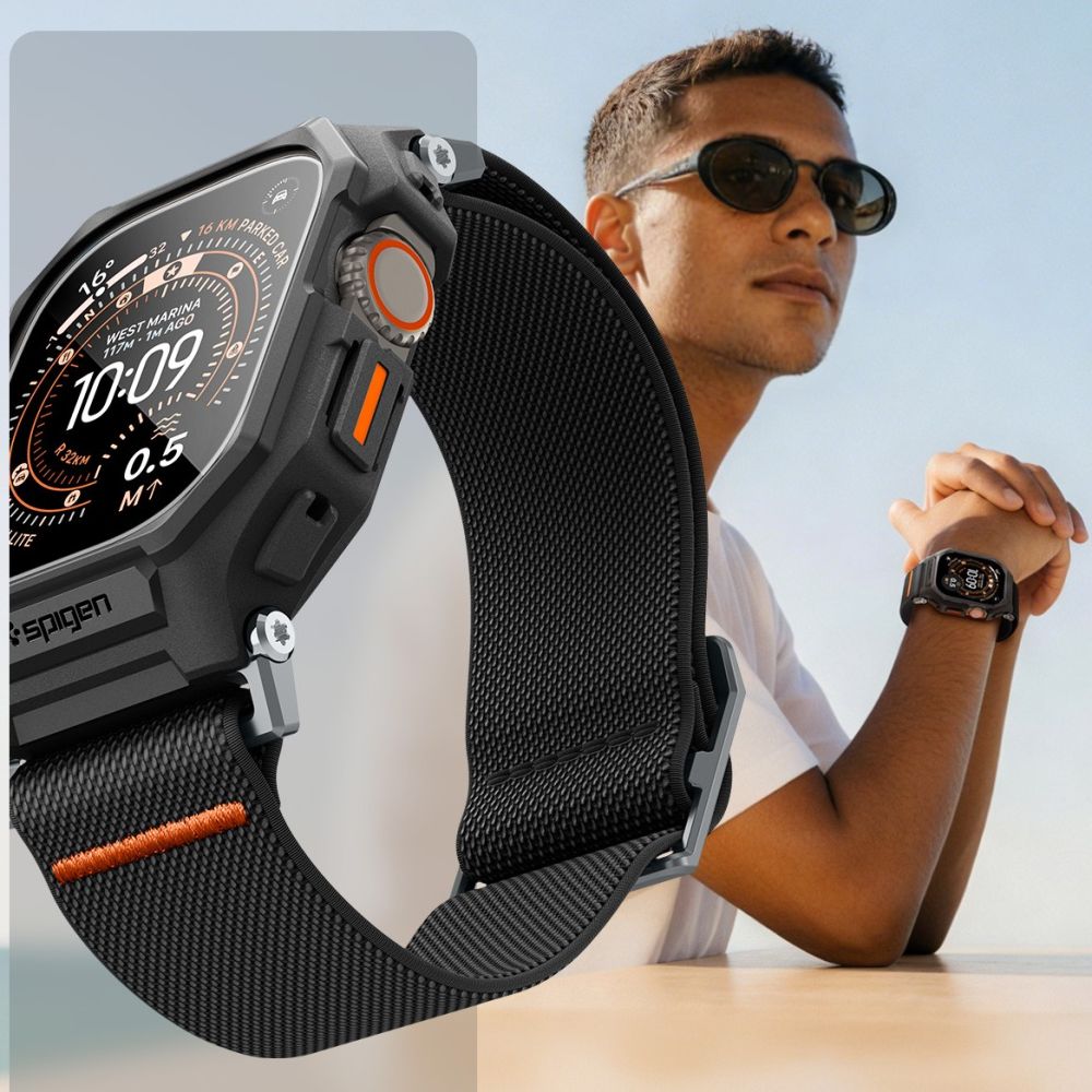 Spigen Lite Fit Pro dirželis + grūdintas stiklas ekranui, skirtas Apple Watch Ultra 49 mm – juodas -- Apple Watch Ultra 49mm